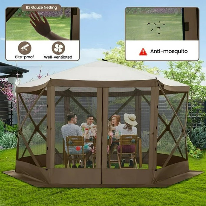 DreamDwell Home 12Ft x12Ft Pop Up Steel Patio Gazebo with Mosquito Netting Sidewalls Insect